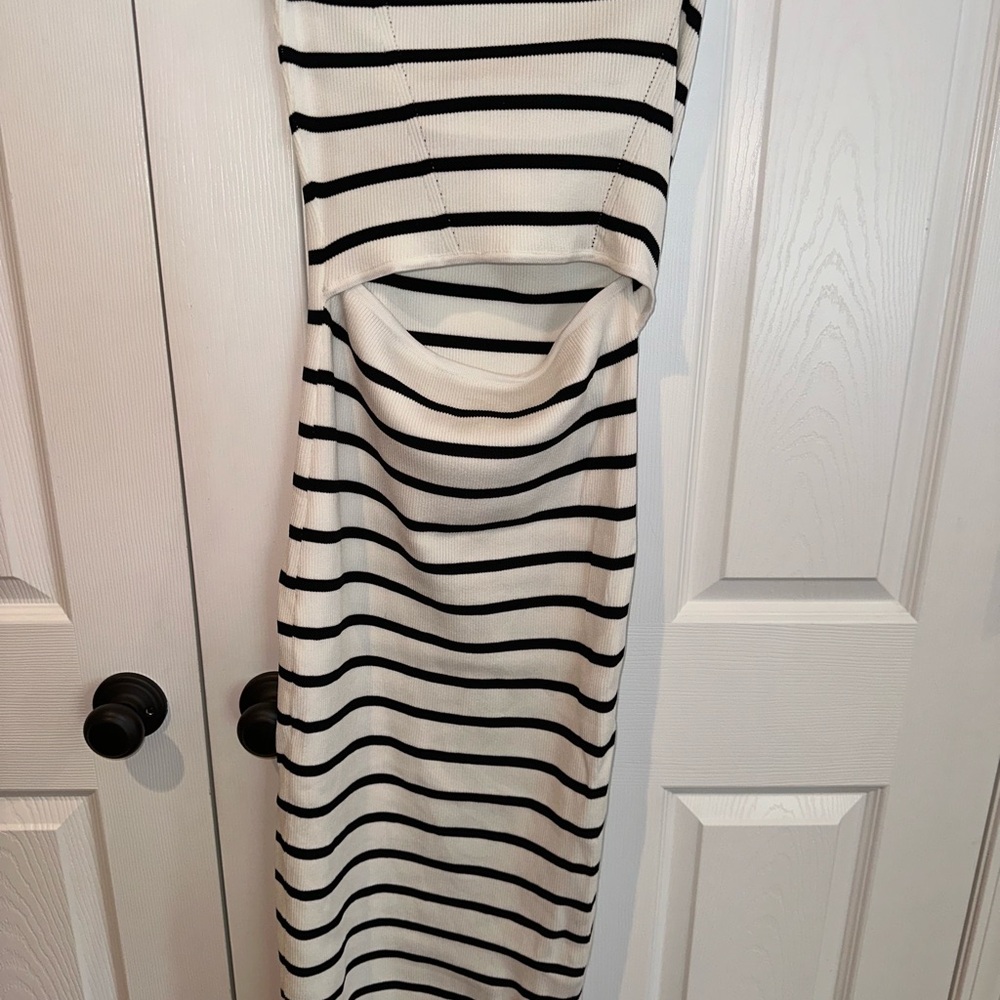 Striped Black and White Cutout Dress